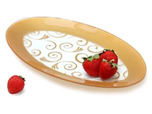 gac tempered glass oval platter serving tray and decorative plate unbreakable - chip resistant - oven proof - microwave safe - dishwasher safe - stackable (gold)