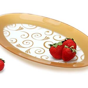 GAC Tempered Glass Oval Platter Serving Tray and Decorative Plate Unbreakable - Chip Resistant - Oven Proof - Microwave Safe - Dishwasher Safe - Stackable (gold)