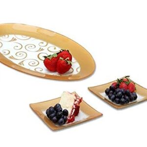 GAC Tempered Glass Oval Platter Serving Tray and Decorative Plate Unbreakable - Chip Resistant - Oven Proof - Microwave Safe - Dishwasher Safe - Stackable (gold)