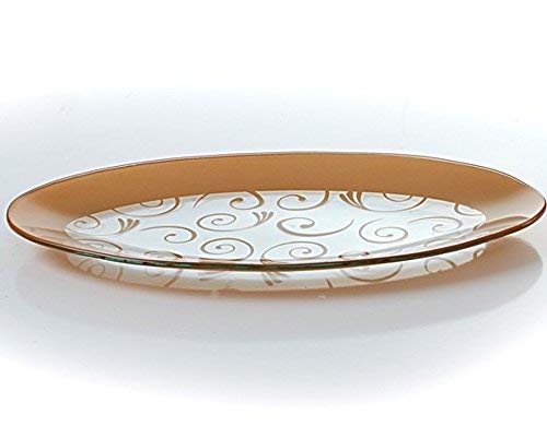 GAC Tempered Glass Oval Platter Serving Tray and Decorative Plate Unbreakable - Chip Resistant - Oven Proof - Microwave Safe - Dishwasher Safe - Stackable (gold)