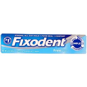fixodent, denture adhesive cream, free of flavors & colors, 2.4 ounce
