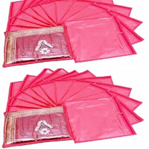 Fashion Bizz Non Woven Pink Saree Cover Wardrobe Organizer Set of 24 Pcs Combo