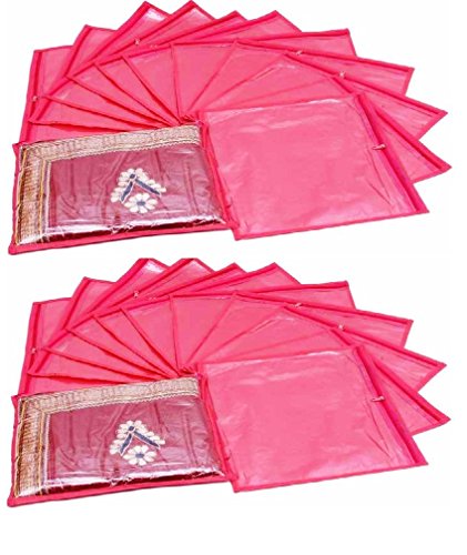 Fashion Bizz Non Woven Pink Saree Cover Wardrobe Organizer Set of 24 Pcs Combo