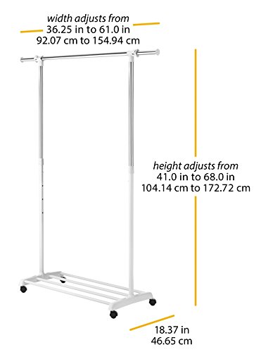 Whitmor Deluxe Adjustable Garment Rack - Rolling Clothes Organizer - White and Chrome