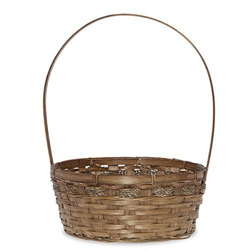 The Lucky Clover Trading Round Bamboo Handle Basket, Brown