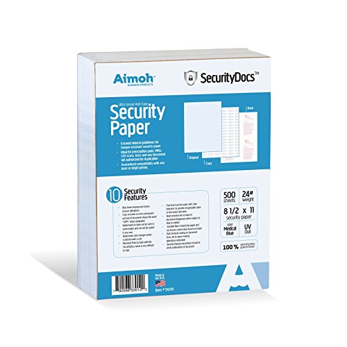 SecurityDocs ULTRA Security Paper - 10 Security Features, Suitable for Prescriptions Pads and All Business Needs, tamper-resistant, COPY Pantograph, 8.5 x 11-24 LB, Medical Blue, 500 Sheets (59219)