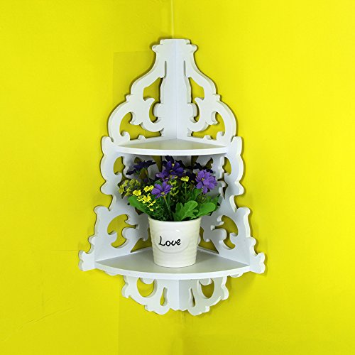 Yosoo White Wooden Chic Filigree Style Decorative Wall Corner Shelves Cutout Design Shelf to Display Photos