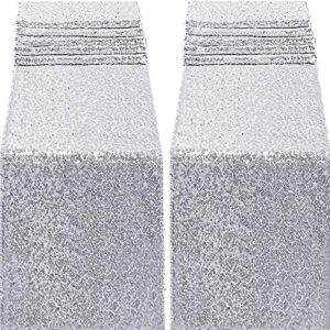 fecedy 2 packs 12 x 108inch glitter silver sequin table runner for birthday wedding engagement bridal shower baby shower bachelorette holiday celebration party decorations