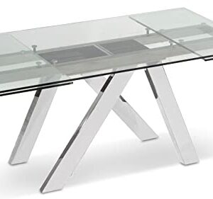 Zuri Furniture Cruz Expandable Modern Dining Table with Clear Glass Top