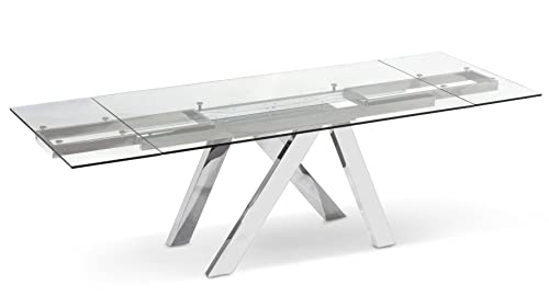 Zuri Furniture Cruz Expandable Modern Dining Table with Clear Glass Top