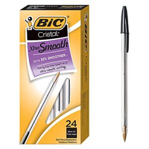 bic cristal xtra smooth ballpoint pen, medium point (1.0mm), black, for ultra-smooth writing, 24-count