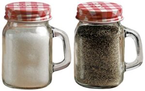 circleware 66743 mini mason jar mug glass salt and pepper shakers with metal lids, serving food container glassware dispensers 2-piece set, 5 oz, red