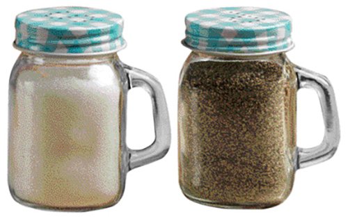 Circleware Mini Mason Jar Yorkshire Mug Salt and Pepper Shakers, 2-Piece Set, 5 oz, Blue