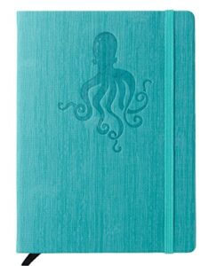 red co journal with embossed octopus, 240 pages, 5"x 7" lined, turqoise