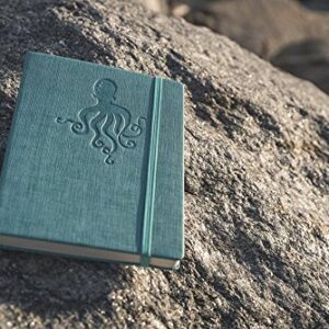 Red Co Journal with Embossed Octopus, 240 Pages, 5"x 7" Lined, Turqoise