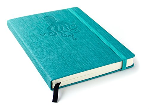 Red Co Journal with Embossed Octopus, 240 Pages, 5"x 7" Lined, Turqoise