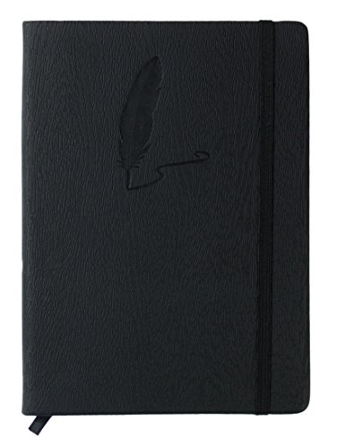Red Co. 5 x 7 inch Embossed Quill Faux Leather Journal, 240 Lined Pages, Black