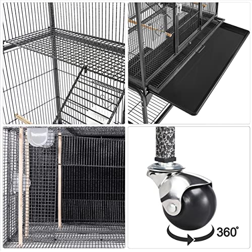 Yaheetech 69-Inch Extra Large Bird Cage Metal Parrot Cage for Mid-Sized Parrots Cockatiels Conures Parakeets Lovebirds Budgie Finch, Black