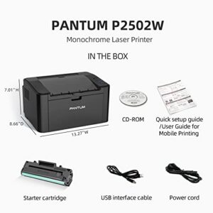 Pantum P2502W Wireless Laser Printer Home Office Use, Black and White Printer with Mobile Printing (V8V77B)