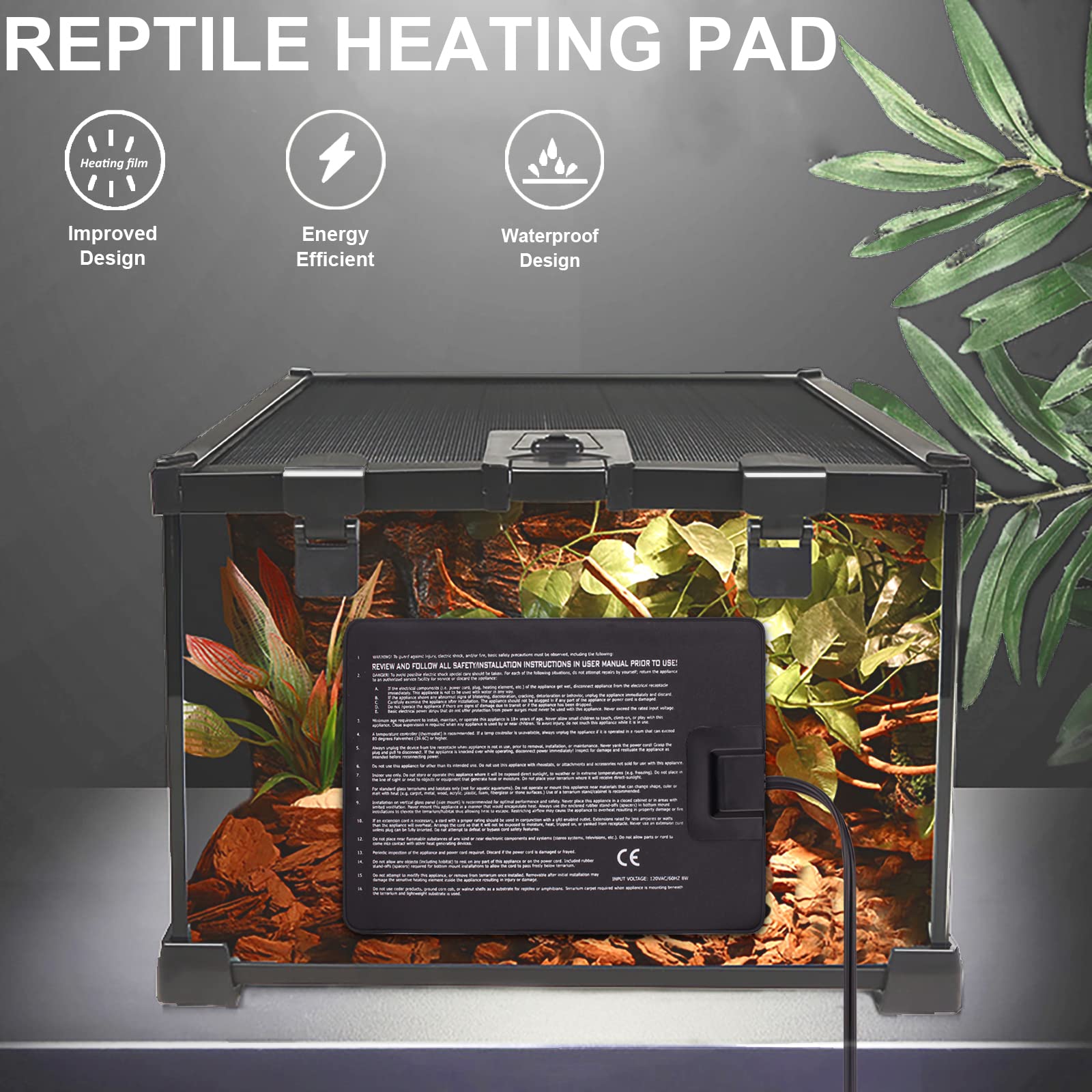 Aiicioo Reptile Heating Pad - Hermit Crab Heater Heat Mat for Reptiles Snake Lizard Terrarium 8 Watt