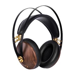 meze 99 classics walnut gold | wired wooden closed-back headset for audiophiles | over-ear headphones with mic and self adjustable headband
