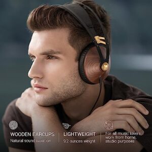 Meze 99 Classics Walnut Gold | Wired Wooden Closed-Back Headset for Audiophiles | Over-Ear Headphones with Mic and Self Adjustable Headband