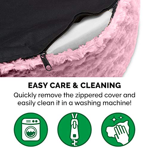 Furhaven Dog Bed for Small Dogs w/ Removable Washable Cover & Pillow Cushion Insert, For Dogs Up to 12 lbs - Ultra Plush Faux Fur Oval Lounger - Pink, Small