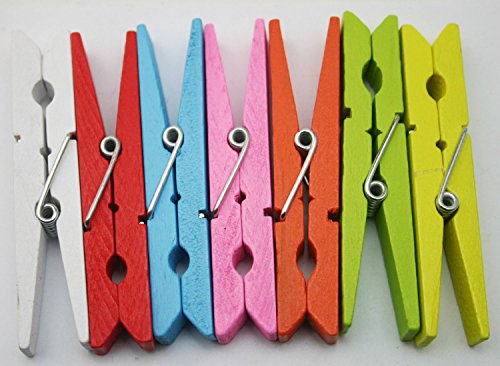 Jeffzhu Wood Craft Clothespins Pegs with Spring 2.9" Pack of 40 (Yellow)