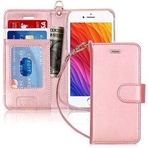 fyy designed for iphone se case 2022 (3rd gen) / 2020 (2nd gen) / 7 / 8 , luxury pu leather wallet phone case with card holder flip kickstand cover rose gold