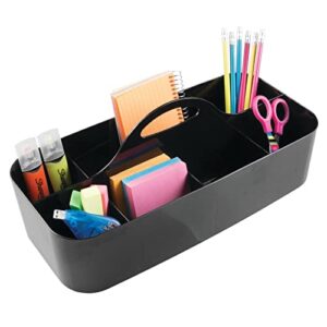 mdesign large plastic divided office storage organizer caddy tote with handle for cabinet, desk, workspace - holds desktop supplies, pens, pencils, markers, staplers - lumiere collection - black