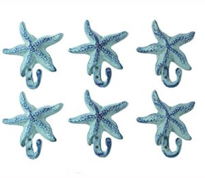 iron starfish hook set of 2- 5.5" by 4"- blue set of 6 starfishes
