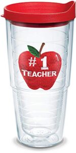 tervis made in usa double walled #1 teacher apple insulated tumbler cup keeps drinks cold & hot, 24oz, lidded