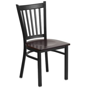 flash furniture hercules series black vertical back metal restaurant chair - walnut wood seat