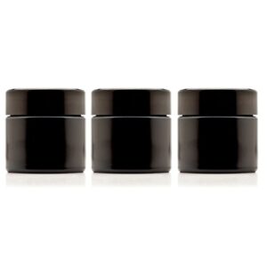 infinity jars 100 ml (3.3 fl oz) black ultraviolet refillable empty glass screw top jar 3-pack