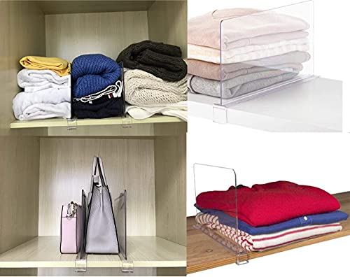 Cq acrylic 4PCS Shelf Dividers for Closets,Clear Acrylic Shelf Divider for Wood Shelves and Clothes Organizer Purses Separators Perfect for Kitchen Cabinets and Bedroom Organizer,Clear