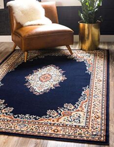 unique loom reza collection traditional persian style area rug, 6 x 9 ft, navy blue/ivory