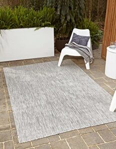 unique loom collection casual transitional solid heathered indoor/outdoor flatweave area rug, 4 ft x 6 ft, light gray/ivory