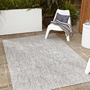 Unique Loom Collection Casual Transitional Solid Heathered Indoor/Outdoor Flatweave Area Rug, 4 ft x 6 ft, Light Gray/Ivory