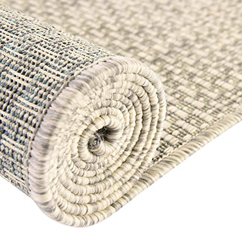 Unique Loom Collection Casual Transitional Solid Heathered Indoor/Outdoor Flatweave Area Rug, 4 ft x 6 ft, Light Gray/Ivory