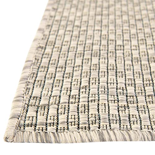 Unique Loom Collection Casual Transitional Solid Heathered Indoor/Outdoor Flatweave Area Rug, 4 ft x 6 ft, Light Gray/Ivory