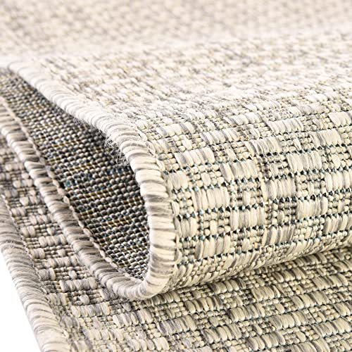 Unique Loom Collection Casual Transitional Solid Heathered Indoor/Outdoor Flatweave Area Rug, 4 ft x 6 ft, Light Gray/Ivory