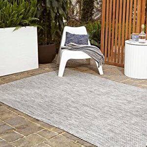 Unique Loom Collection Casual Transitional Solid Heathered Indoor/Outdoor Flatweave Area Rug, 4 ft x 6 ft, Light Gray/Ivory