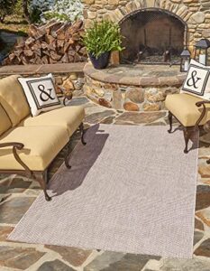unique loom collection casual transitional solid heathered indoor/outdoor flatweave area rug, rectangular 4' 0" x 6' 0", beige