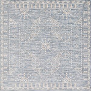 unique loom paris collection area rug - birch (8' square, blue/ beige)