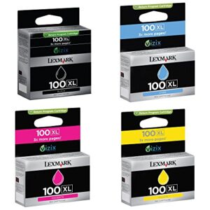 lexmark 100xl bundle of black cyan, magenta, yellow genuine inkjet cartridges