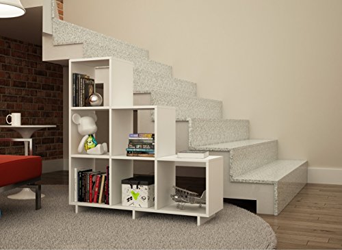 Manhattan Comfort Cascavel Collection Sophisticated Wall Mounted Stair Cubby with 6 Cubed Shelves, White