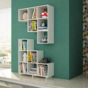 Manhattan Comfort Cascavel Collection Sophisticated Wall Mounted Stair Cubby with 6 Cubed Shelves, White