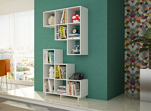 Manhattan Comfort Cascavel Collection Sophisticated Wall Mounted Stair Cubby with 6 Cubed Shelves, White