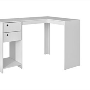 Manhattan Comfort Palermo Classic L-Shaped Office Work Desk With 2 Drawers and 1 Cubby, White