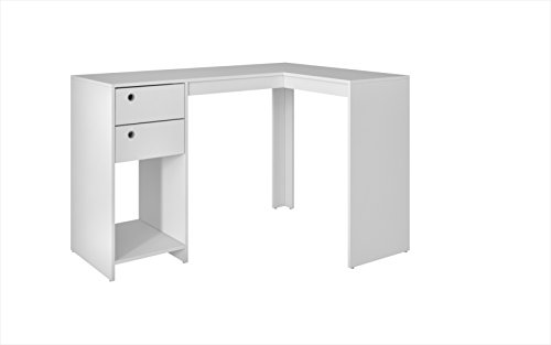 Manhattan Comfort Palermo Classic L-Shaped Office Work Desk With 2 Drawers and 1 Cubby, White